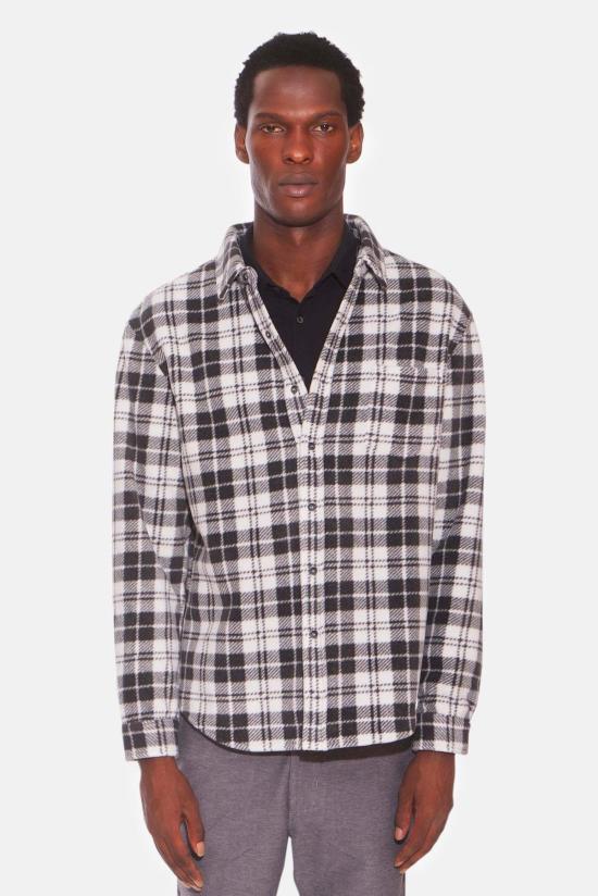  블루&크림 자켓 폴라 플리스 오버셔츠 화이트 플레드