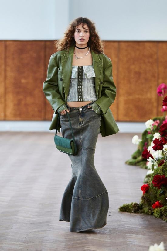  하우스오브써니 긴팔 티셔츠 하우스 오브 서니 오프 더 숄더 페이드 니트 모스 - HOUSE OF SUNNY