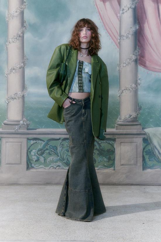  하우스오브써니 긴팔 티셔츠 하우스 오브 서니 오프 더 숄더 페이드 니트 모스 - HOUSE OF SUNNY