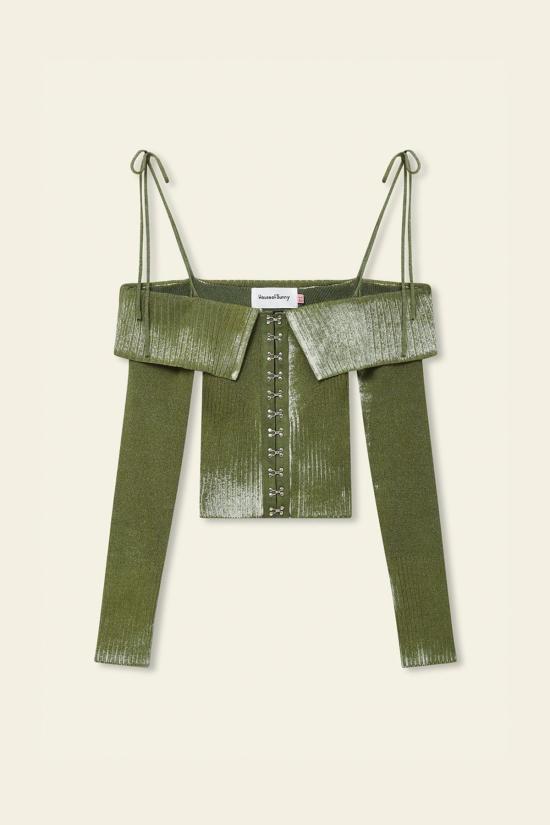  하우스오브써니 긴팔 티셔츠 하우스 오브 서니 오프 더 숄더 페이드 니트 모스 - HOUSE OF SUNNY