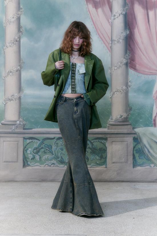  하우스오브써니 긴팔 티셔츠 하우스 오브 서니 오프 더 숄더 페이드 니트 모스 - HOUSE OF SUNNY