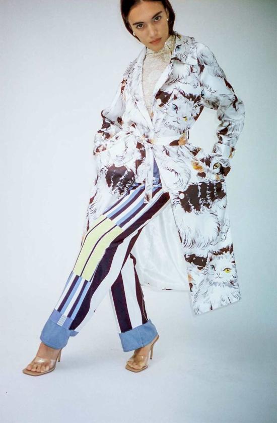  유한왕 트렌치 코트 고양이 프린트 코트 프린트 - YUHAN WANG