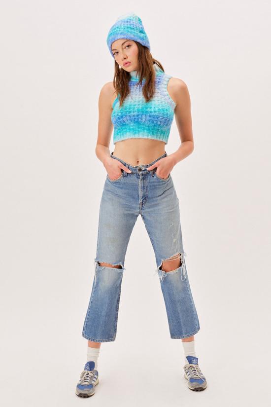  포러브앤레몬스 터틀넥 For Love & Lemons 로사 크롭 탱크 스웨터 블루 - FOR LOVE & LEMONS
