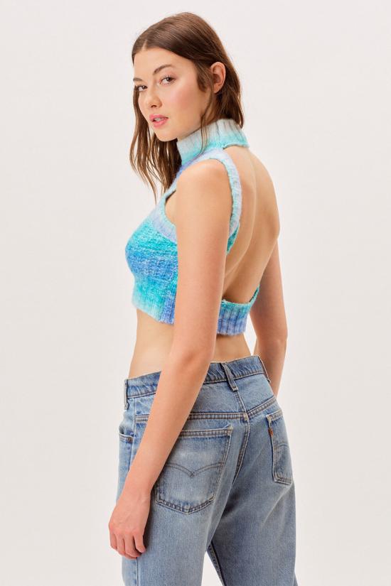  포러브앤레몬스 터틀넥 For Love & Lemons 로자 크롭 탱크 스웨터 블루 - FOR LOVE & LEMONS