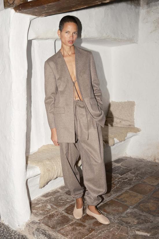  다두라 스트레이트 팬츠 Datura Loden 울 검도 팬츠 Taupe - DATURA