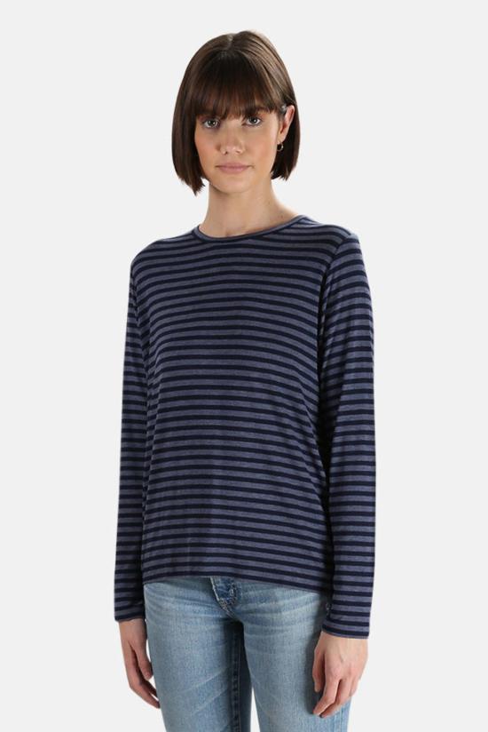  마제스틱필라쳐 긴팔 티셔츠 Majestic Filatures 소프트 터치 스트라이프 롱슬리브 크루 티셔츠 데님 차인/마린 - MAJESTIC FILATURES