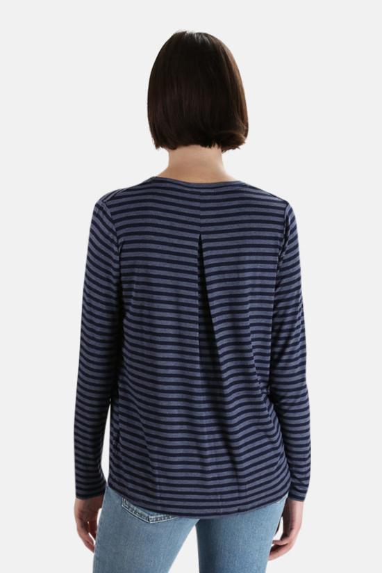  마제스틱필라쳐 긴팔 티셔츠 Majestic Filatures 소프트 터치 스트라이프 롱슬리브 크루 티셔츠 데님 차인/마린 - MAJESTIC FILATURES