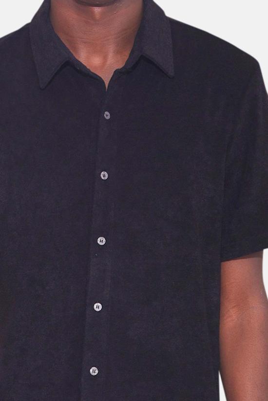  Blue&Cream 반팔 셔츠 블루&크림 남성용 테리 버튼다운 탑 제트 블랙 - BLUE&CREAM