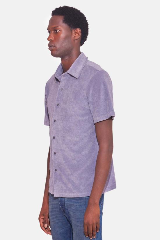  Blue&Cream 반팔 셔츠 블루&크림 남성용 테리 버튼다운 탑 밍크 그레이 - BLUE&CREAM