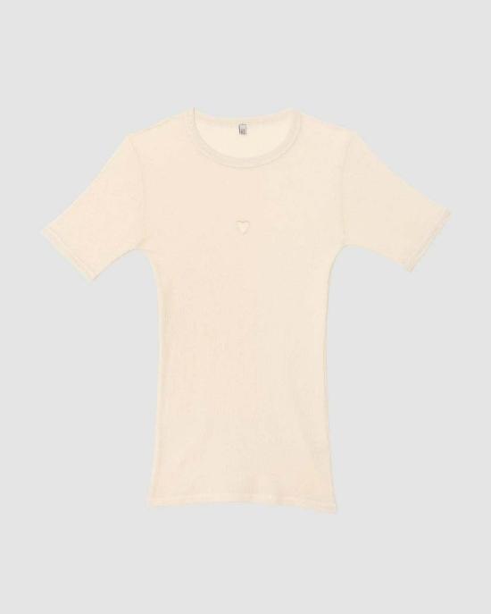  베이스레인지 민소매 티셔츠 언다이드 하트 반팔 크림 - BASERANGE