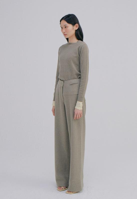  WNDERKAMMER 스트레이트 팬츠 Wnderkammer 언밸런스 웨이스트 팬츠 라이트 카키 - OTHER BRANDS