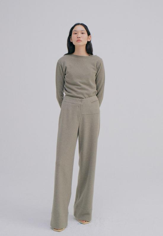  WNDERKAMMER 스트레이트 팬츠 Wnderkammer 언밸런스 웨이스트 팬츠 라이트 카키