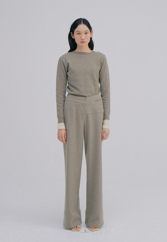  WNDERKAMMER 스트레이트 팬츠 Wnderkammer 언밸런스 웨이스트 팬츠 라이트 카키 - OTHER BRANDS