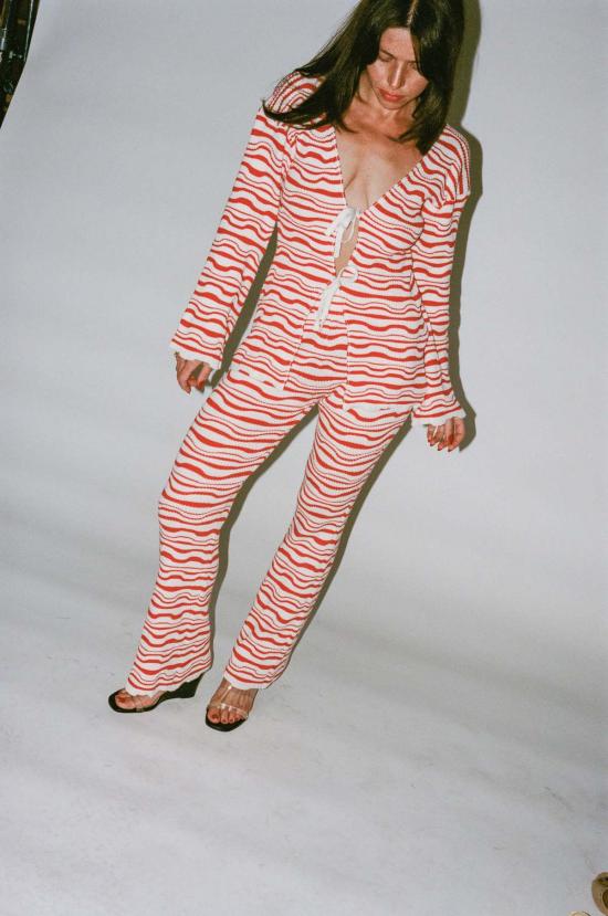  모즈데 마틴 스트레이트 팬츠 웨이비 팬츠 레드/아이보리 - MOZHDEH MATIN