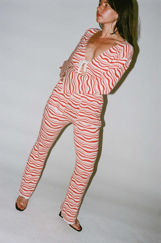  모즈데 마틴 스트레이트 팬츠 웨이비 팬츠 레드/아이보리 - MOZHDEH MATIN