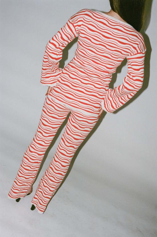  모즈데 마틴 스트레이트 팬츠 웨이비 팬츠 레드/아이보리 - MOZHDEH MATIN