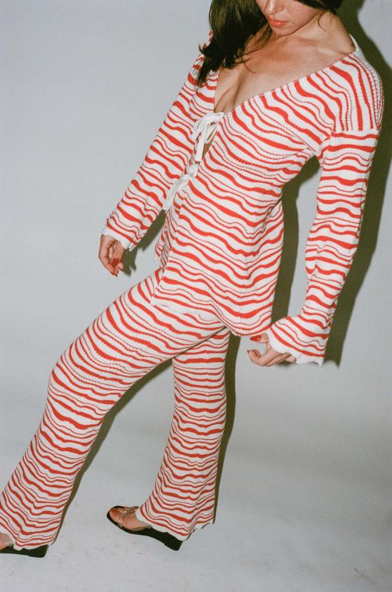  모즈데 마틴 스트레이트 팬츠 웨이비 팬츠 레드/아이보리 - MOZHDEH MATIN