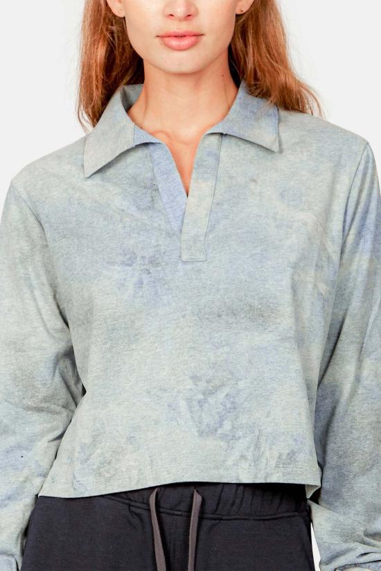  블루&크림 긴팔 티셔츠 아이스 다이드 롱슬리브 크롭 폴로 블루 콤보 - BLUE&CREAM