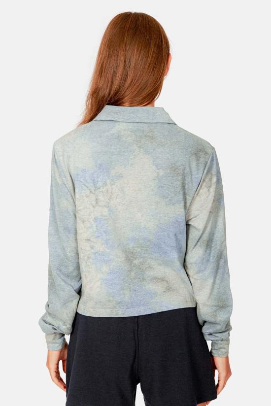  블루&크림 긴팔 티셔츠 아이스 다이드 롱슬리브 크롭 폴로 블루 콤보 - BLUE&CREAM