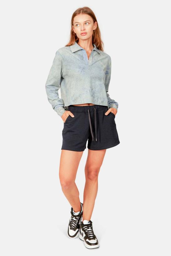  블루&크림 긴팔 티셔츠 아이스 다이드 롱슬리브 크롭 폴로 블루 콤보 - BLUE&CREAM