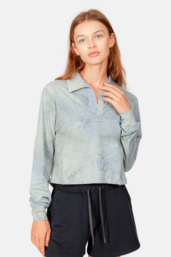  블루&크림 긴팔 티셔츠 아이스 다이드 롱슬리브 크롭 폴로 블루 콤보