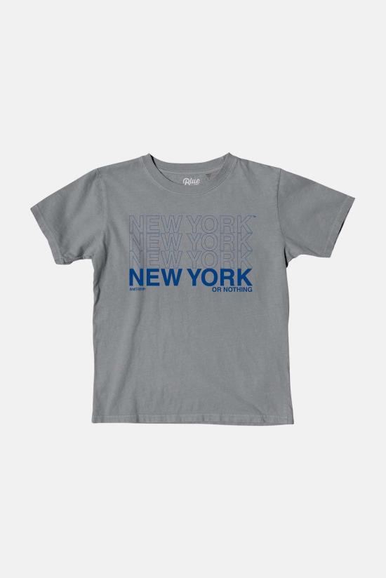  [키즈] 블루&크림 티셔츠 키즈  뉴욕 오어 낫싱 티 스틸 그레이