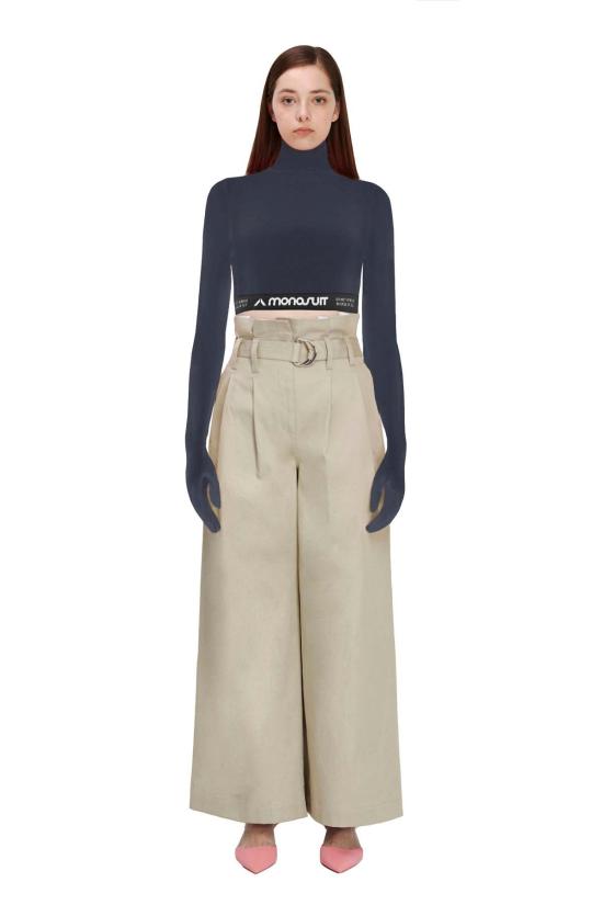  모노수트 민소매 티셔츠 크롭 터틀넥 블랙