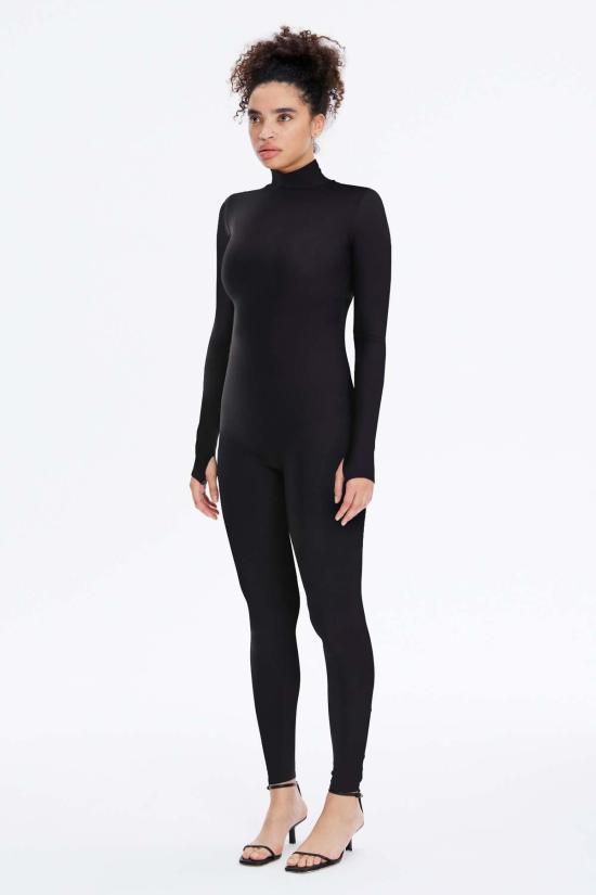  모노수트 바디수트 티셔츠 롱슬리브 하이넥 바디수트 블랙 - MONOSUIT