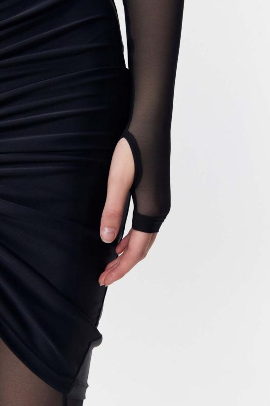  모노수트 숏 스커트 미니 하이웨이스트 비대칭 러칭 스커트 블랙 - MONOSUIT