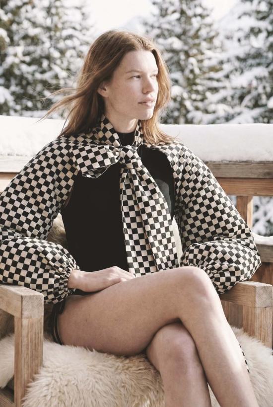  모노수트 가디건 모노슈트 볼레로 슬리브 체크 무늬 - MONOSUIT