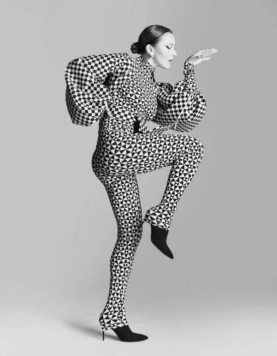  모노수트 가디건 모노슈트 볼레로 슬리브 체크 무늬 - MONOSUIT