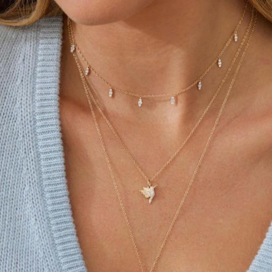  EF 컬렉션 목걸이/팬던트 Ef 컬렉션 파베 다이아몬드 미니 벌새 목걸이 옐로우 골드 - EF COLLECTION