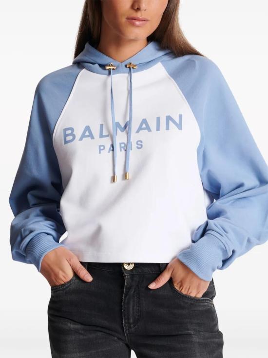  발망 후드 티셔츠 CF1JP034BB02 blue - BALMAIN