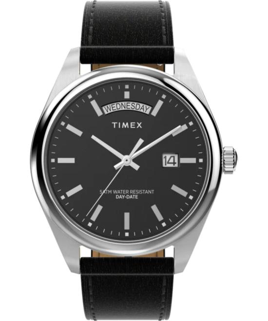  타이맥스 손목시계 Timex Legacy 41mm 가죽 스트랩 시계 블랙/스테인리스