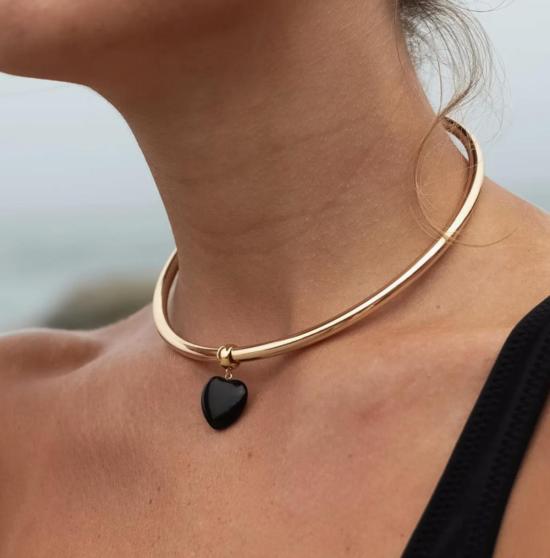  탯치 목걸이/팬던트 태치 제마 하트 베일 챠밍 오닉스 - THATCH