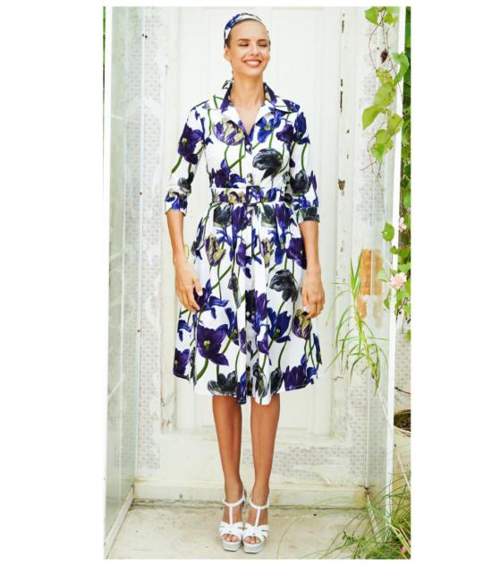  사만다 성 롱 원피스 오드리 드레스 화이트/블루 - SAMANTHA SUNG