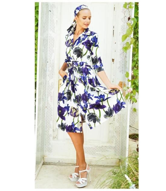  사만다 성 롱 원피스 오드리 드레스 화이트/블루 - SAMANTHA SUNG