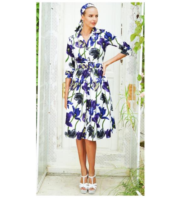  사만다 성 롱 원피스 오드리 드레스 화이트/블루 - SAMANTHA SUNG