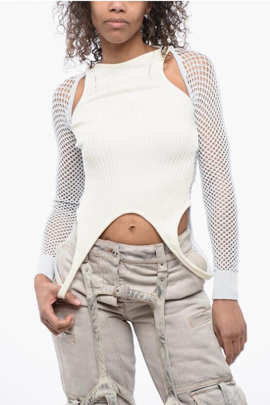  오프화이트 긴팔 티셔츠 OWHT023S24KNI0014001 Azzurro Bianco