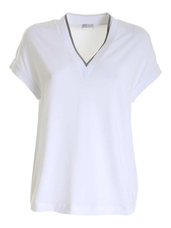 26FW 브루넬로 쿠치넬리 비즈 체인 V넥 M0T18BD222C159 WHITE