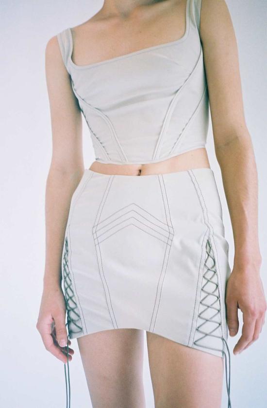  프리스카베라 숏 스커트 세서미 레이스업 미니 코르셋 스커트 그레이