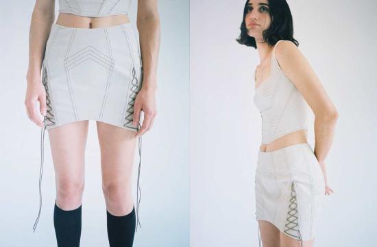  프리스카베라 숏 스커트 세서미 레이스업 미니 코르셋 스커트 그레이 - PRISCAVERA