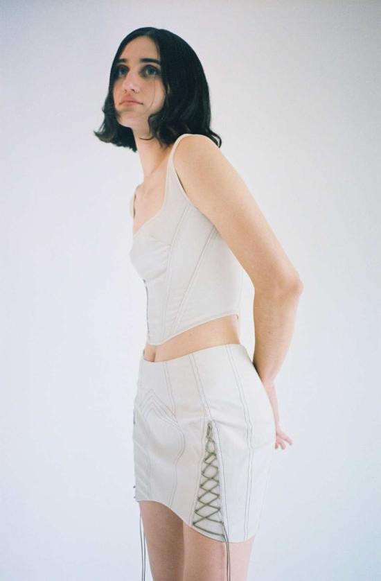  프리스카베라 숏 스커트 세서미 레이스업 미니 코르셋 스커트 그레이 - PRISCAVERA