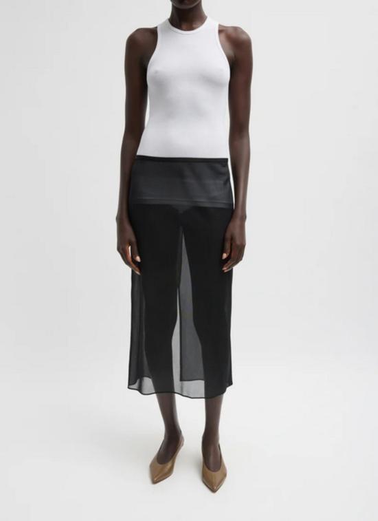  티비 롱 스커트 쉬어 거즈 맥시 펜슬 스커트 블랙