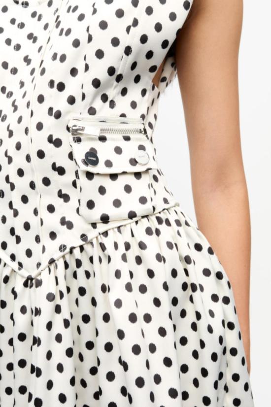  가니 숏 원피스 Ganni 폴카 도트 새틴 미니 코르셋 드레스 에그렛 - GANNI