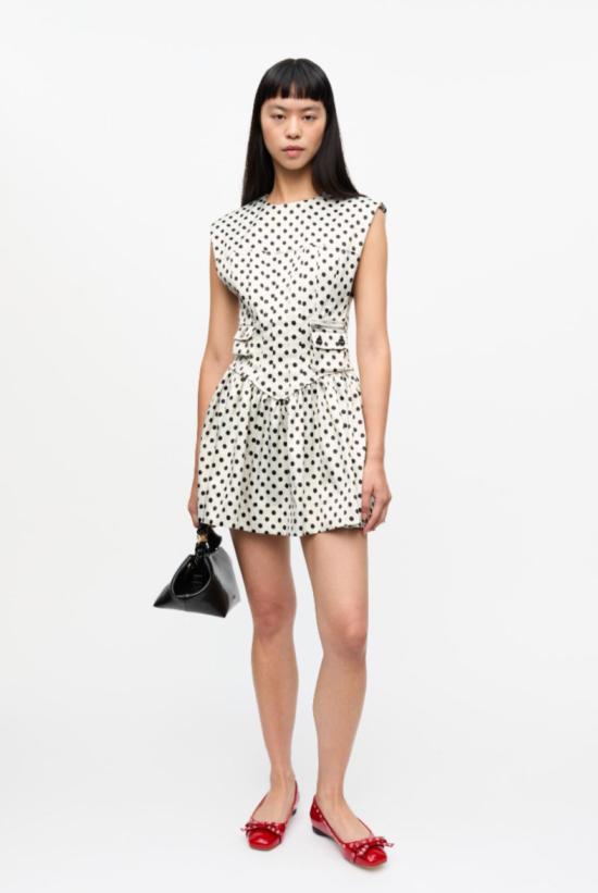  가니 숏 원피스 Ganni 폴카 도트 새틴 미니 코르셋 드레스 에그렛 - GANNI