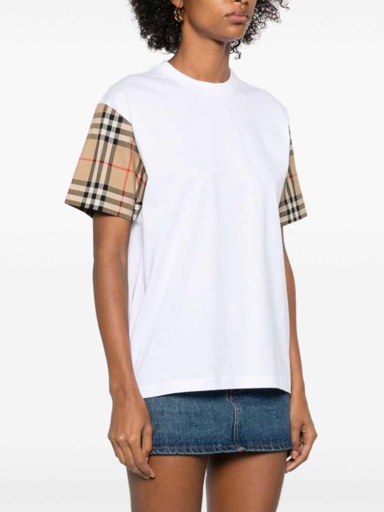  버버리 체크 코튼 티셔츠 8073029 White - BURBERRY