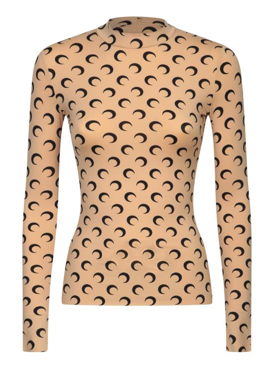 26SS 마린세르 문 프린티드 저지 세컨드 스킨 하이넥 탑 WTS005A CJER0001 TA10 Beige