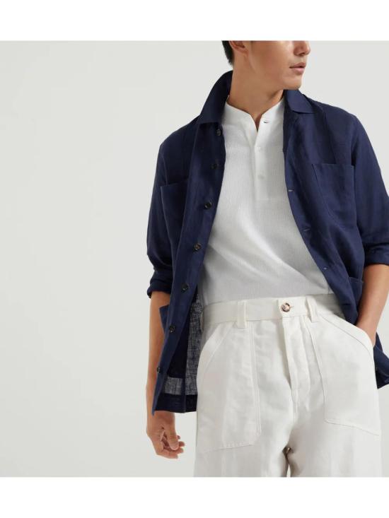  브루넬로 쿠치넬리 긴팔 셔츠 MM6950648C019 navy - BRUNELLO CUCINELLI