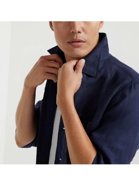  브루넬로 쿠치넬리 긴팔 셔츠 MM6950648C019 navy - BRUNELLO CUCINELLI